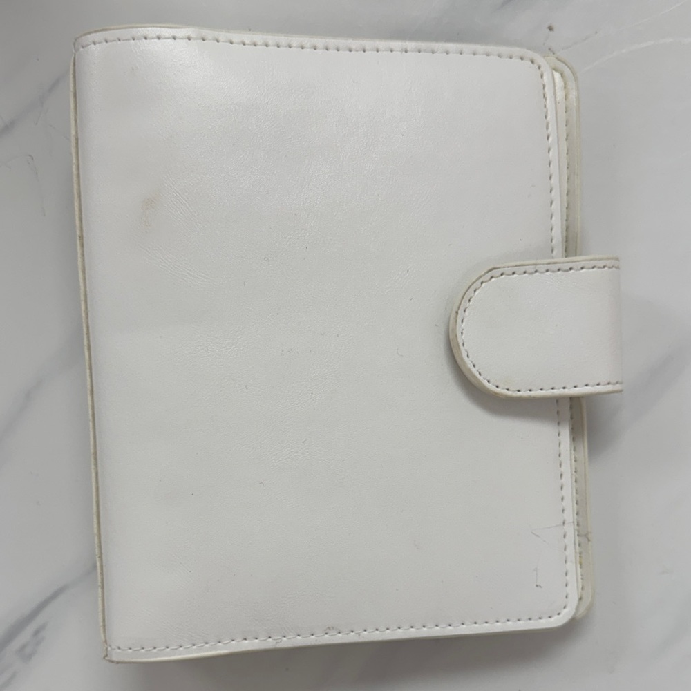 White Leather Ring Bound Planner Print Pression